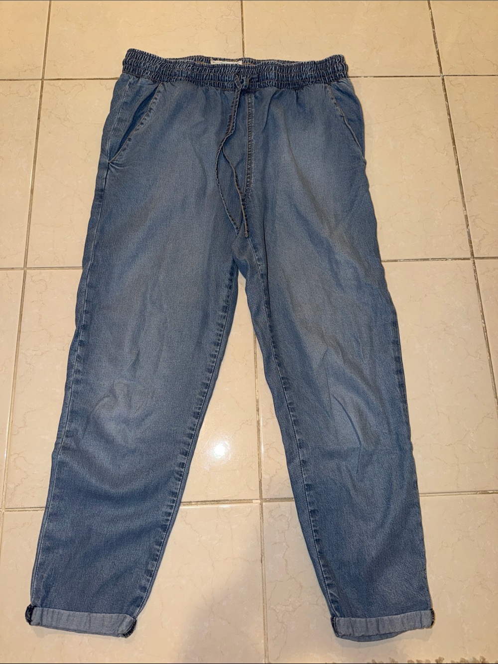 Current/Elliott Light Blue Drawstring Denim Joggers